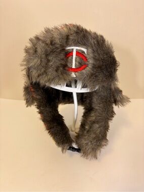 MLB Minnesota Twins Faux Fur Winter Trapper Hat in Blue with Red Plaid Unisex